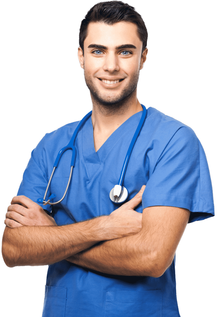 Male nurse smiling with arms crossed